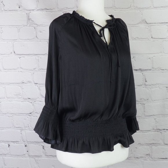 ANN TAYLOR Smocked Waist Tie-Neck Blouse - Picture 5 of 8